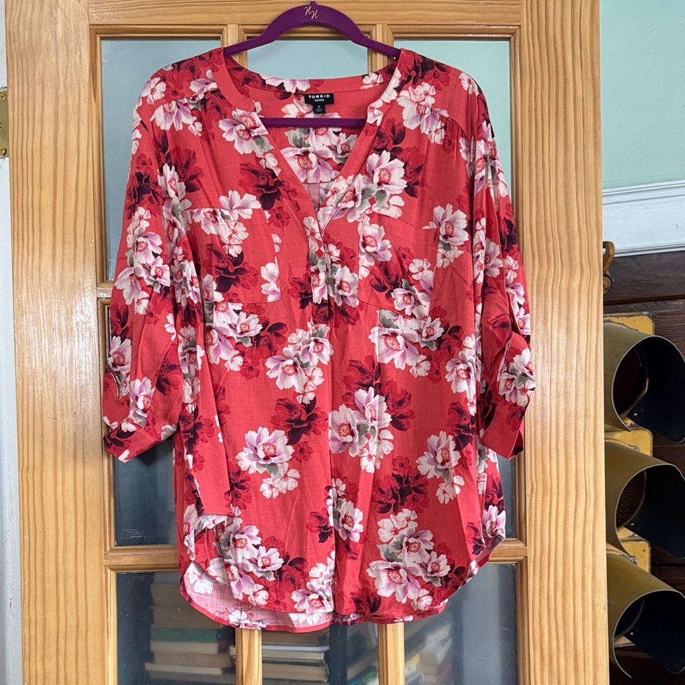 Torrid Red Floral Blouse